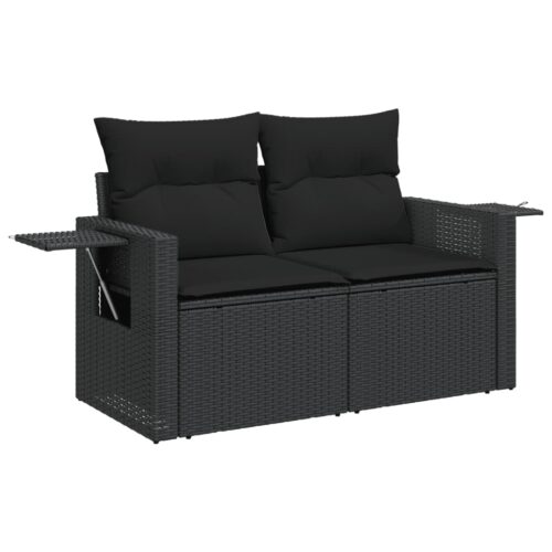 5-Piece Garden Sofa Set with Cushions Black Poly Rattan Wicker Outdoor Patio Furniture - Image 4