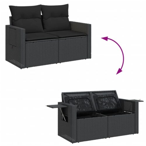 5-Piece Garden Sofa Set with Cushions Black Poly Rattan Wicker Outdoor Patio Furniture - Image 7