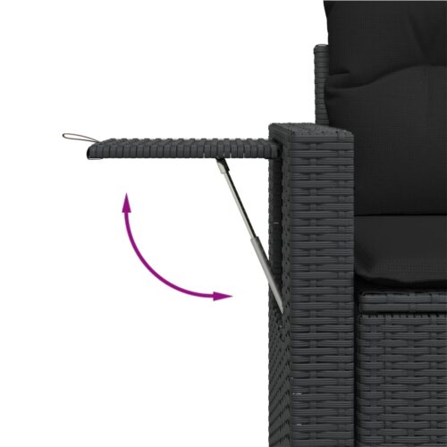 5-Piece Garden Sofa Set with Cushions Black Poly Rattan Wicker Outdoor Patio Furniture - Image 10