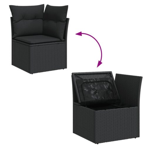 5-Piece Garden Sofa Set with Cushions Black Poly Rattan Wicker Outdoor Patio Furniture - Image 11