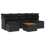7-Piece Garden Sofa Set with Cushions Black Poly Rattan Wicker Outdoor Patio Furniture