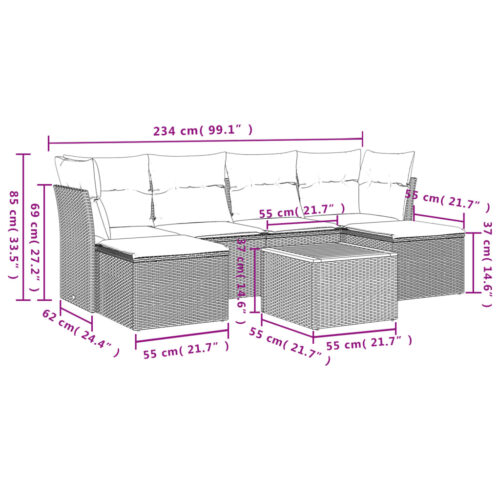 7-Piece Garden Sofa Set with Cushions Black Poly Rattan Wicker Outdoor Patio Furniture - Image 3