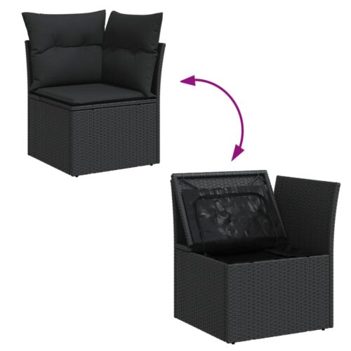 5-Piece Garden Sofa Set with Cushions Black Poly Rattan Wicker Outdoor Patio Furniture - Image 6