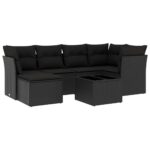 7-Piece Garden Sofa Set with Cushions Black Poly Rattan Wicker Outdoor Patio Furniture