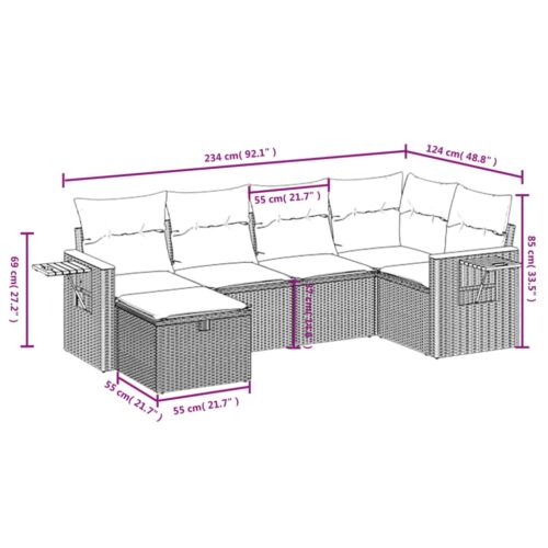 7-Piece Garden Sofa Set with Cushions Black Poly Rattan Wicker Outdoor Patio Furniture - Image 4