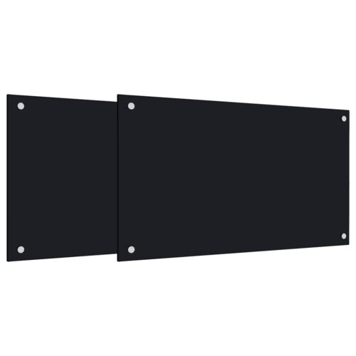 2pcs Tempered Glass Kitchen Backsplash Grease Wall Splashback Black 70x50cm