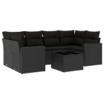 7-Piece Garden Sofa Set with Cushions Black Poly Rattan Wicker Outdoor Patio Furniture