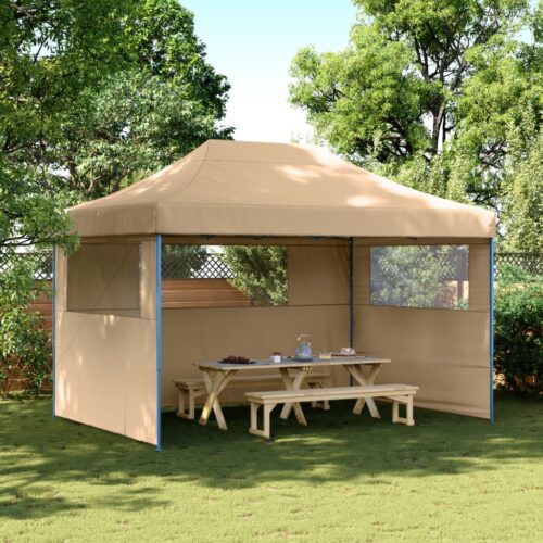 Foldable Party Tent Pop-Up with 3 Sidewalls Beige - Image 10