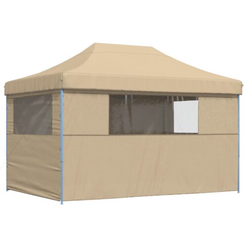 Foldable Party Tent Pop-Up with 4 Sidewalls Beige - Image 5