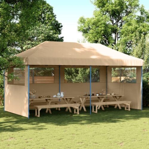 Foldable Party Tent Pop-Up with 3 Sidewalls Beige - Image 10