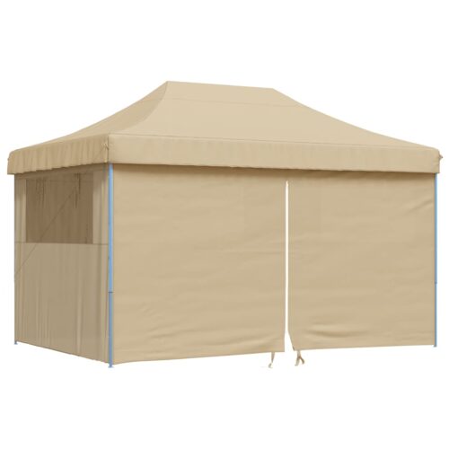 Foldable Party Tent Pop-Up with 4 Sidewalls Beige - Image 2