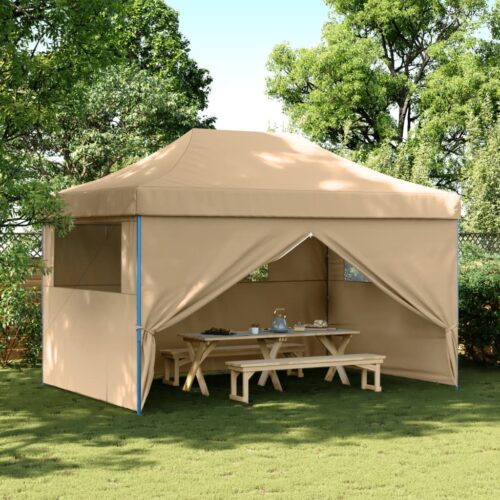 Foldable Party Tent Pop-Up with 4 Sidewalls Beige - Image 11