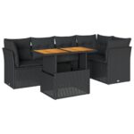 6-Piece Garden Sofa Set with Cushions Black Poly Rattan Wicker Outdoor Patio Furniture