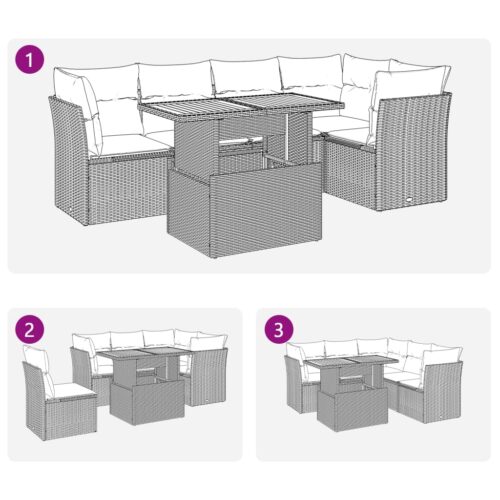 6-Piece Garden Sofa Set with Cushions Black Poly Rattan Wicker Outdoor Patio Furniture - Image 9