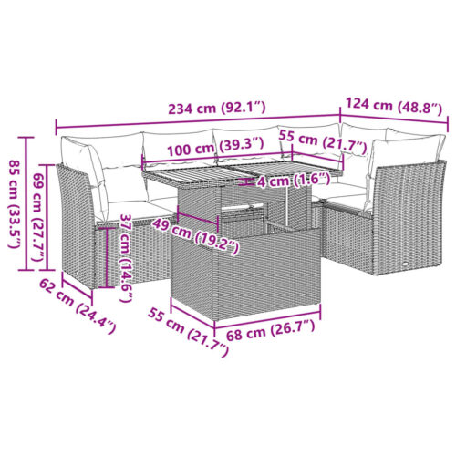 6-Piece Garden Sofa Set with Cushions Black Poly Rattan Wicker Outdoor Patio Furniture - Image 12