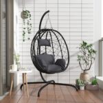 Hanging Egg Chair with Cushion Anthracite Poly Rattan Steel