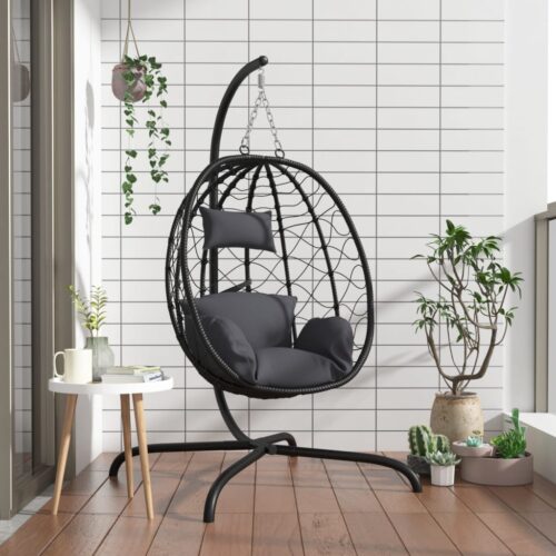 Hanging Egg Chair with Cushion Anthracite Poly Rattan Steel