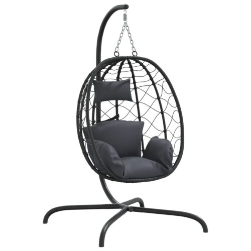 Hanging Egg Chair with Cushion Anthracite Poly Rattan Steel - Image 2