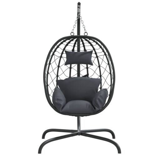 Hanging Egg Chair with Cushion Anthracite Poly Rattan Steel - Image 3