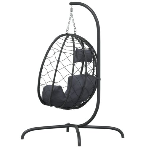 Hanging Egg Chair with Cushion Anthracite Poly Rattan Steel - Image 5