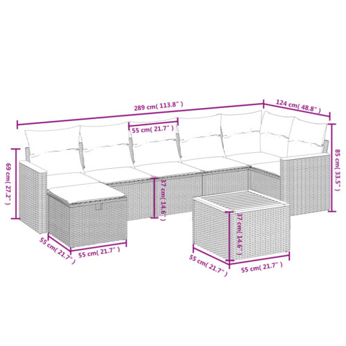 8-Piece Garden Sofa Set with Cushions Black Poly Rattan Wicker Outdoor Patio Furniture - Image 4
