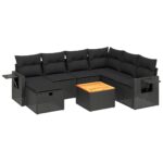 8-Piece Garden Sofa Set with Cushions Black Poly Rattan Wicker Outdoor Patio Furniture