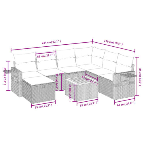 8-Piece Garden Sofa Set with Cushions Black Poly Rattan Wicker Outdoor Patio Furniture - Image 4
