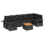 8-Piece Garden Sofa Set with Cushions Black Poly Rattan Wicker Outdoor Patio Furniture