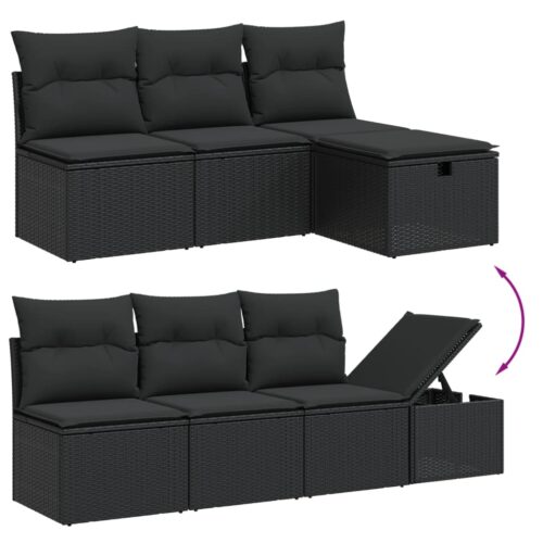 8-Piece Garden Sofa Set with Cushions Black Poly Rattan Wicker Outdoor Patio Furniture - Image 3