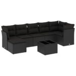 8-Piece Garden Sofa Set with Cushions Black Poly Rattan Wicker Outdoor Patio Furniture
