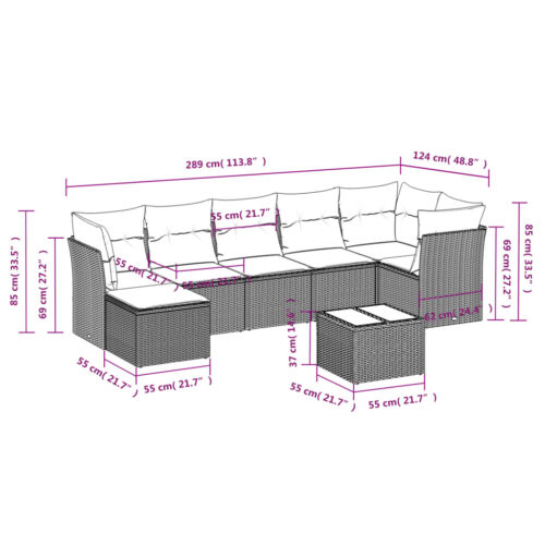 8-Piece Garden Sofa Set with Cushions Black Poly Rattan Wicker Outdoor Patio Furniture - Image 3