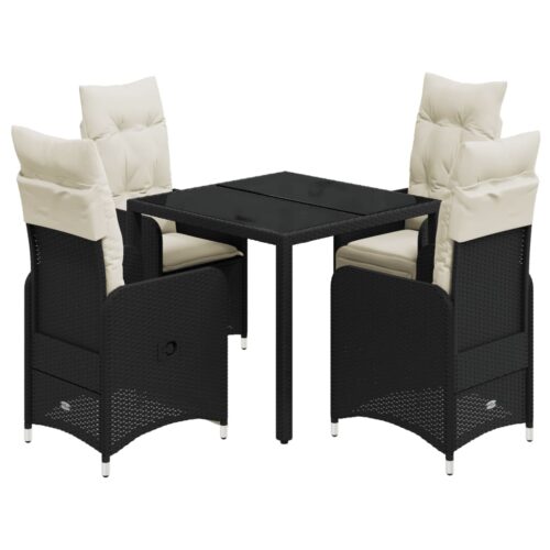 5-Piece Garden Bistro Set with Cushions Black Poly Rattan Wicker Outdoor Patio Furniture - Image 13