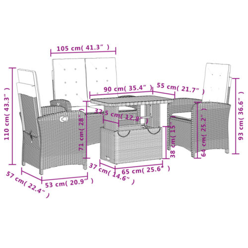 4-Piece Garden Dining Set with Cushions Black Poly Rattan Wicker Outdoor Patio Furniture - Image 9