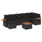 8-Piece Garden Sofa Set with Cushions Black Poly Rattan Wicker Outdoor Patio Furniture