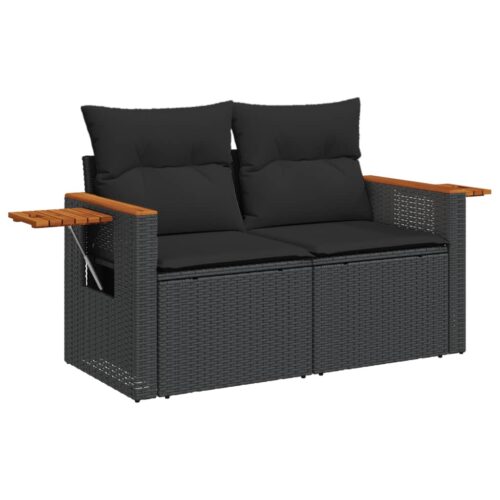 8-Piece Garden Sofa Set with Cushions Black Poly Rattan Wicker Outdoor Patio Furniture - Image 4