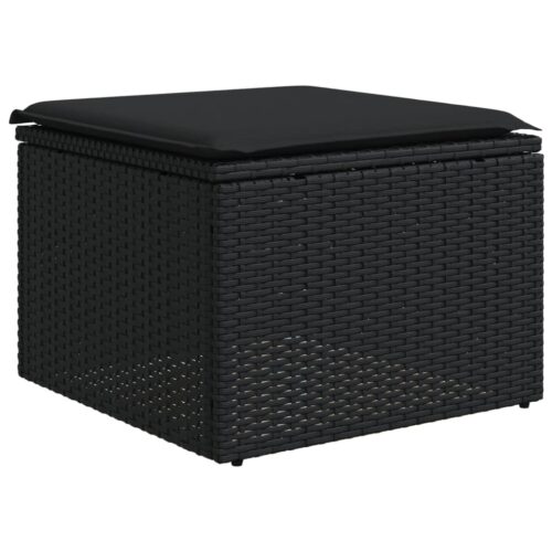 8-Piece Garden Sofa Set with Cushions Black Poly Rattan Wicker Outdoor Patio Furniture - Image 7