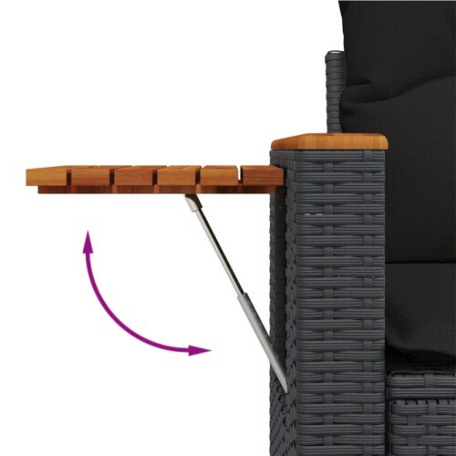8-Piece Garden Sofa Set with Cushions Black Poly Rattan Wicker Outdoor Patio Furniture - Image 9