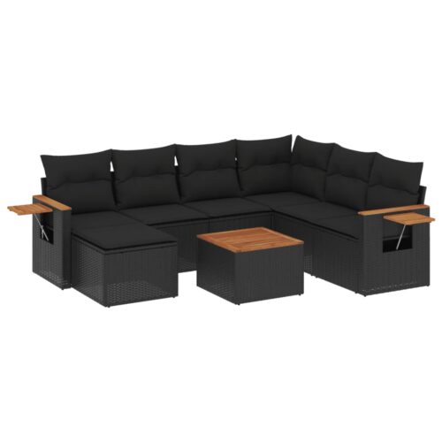 8-Piece Garden Sofa Set with Cushions Black Poly Rattan Wicker Outdoor Patio Furniture - Image 14