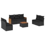 8-Piece Garden Sofa Set with Cushions Black Poly Rattan