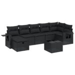 8-Piece Garden Sofa Set with Cushions Black Poly Rattan Wicker Outdoor Patio Furniture