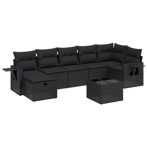 8-Piece Garden Sofa Set with Cushions Black Poly Rattan Wicker Outdoor Patio Furniture