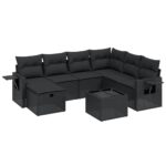 8-Piece Garden Sofa Set with Cushions Black Poly Rattan Wicker Outdoor Patio Furniture