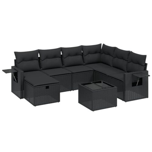 8-Piece Garden Sofa Set with Cushions Black Poly Rattan Wicker Outdoor Patio Furniture - Image 6