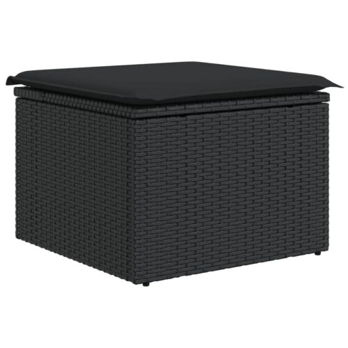 8-Piece Garden Sofa Set with Cushions Black Poly Rattan Wicker Outdoor Patio Furniture - Image 3
