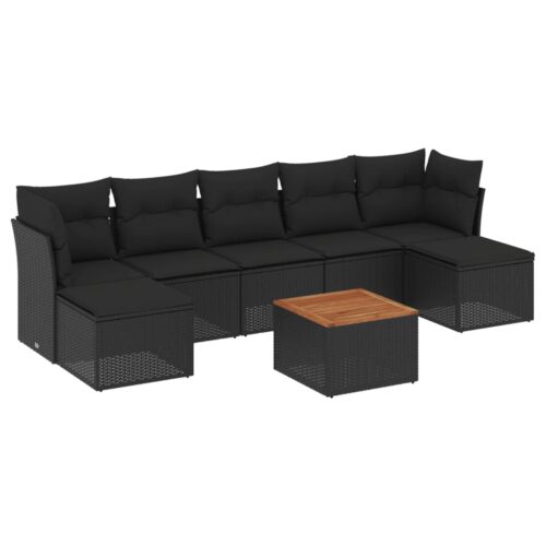 8-Piece Garden Sofa Set with Cushions Black Poly Rattan Wicker Outdoor Patio Furniture - Image 14