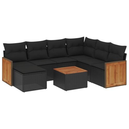 8-Piece Garden Sofa Set with Cushions Black Poly Rattan