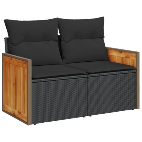 8-Piece Garden Sofa Set with Cushions Black Poly Rattan - Image 5