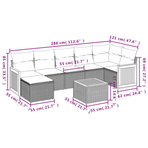 8-Piece Garden Sofa Set with Cushions Black Poly Rattan - Image 9