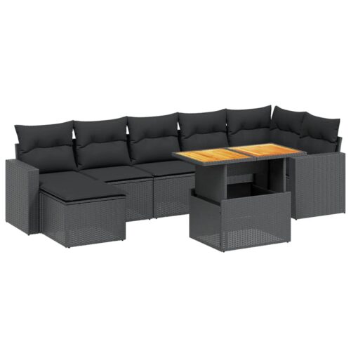8-Piece Garden Sofa Set with Cushions Black Poly Rattan Wicker Outdoor Patio Furniture