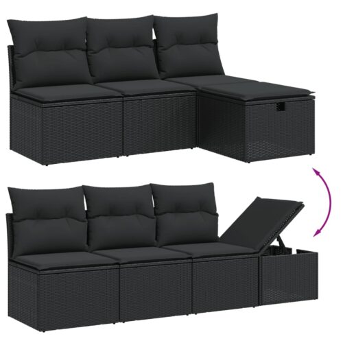 8-Piece Garden Sofa Set with Cushions Black Poly Rattan Wicker Outdoor Patio Furniture - Image 3